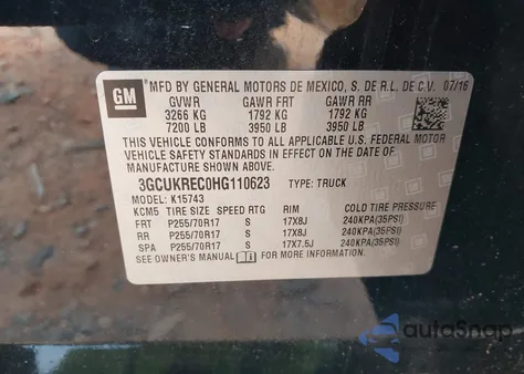 2017 Chevrolet Silverado 1500 1Lt z USA, uszkodzony, nr VIN 3GCUKREC0HG110623